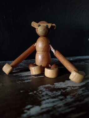 Vintage Wood Jointed Monkey, Mid Century Danish, Kay Bojensen Style